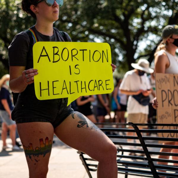 person protesting abortion ban