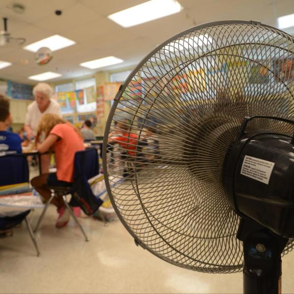 Fan pointed toward students in classroom