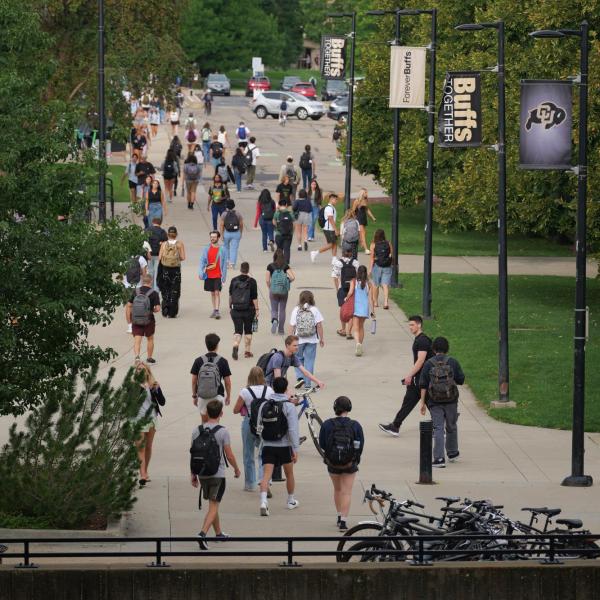 CU students walking on campus on the first day of classes