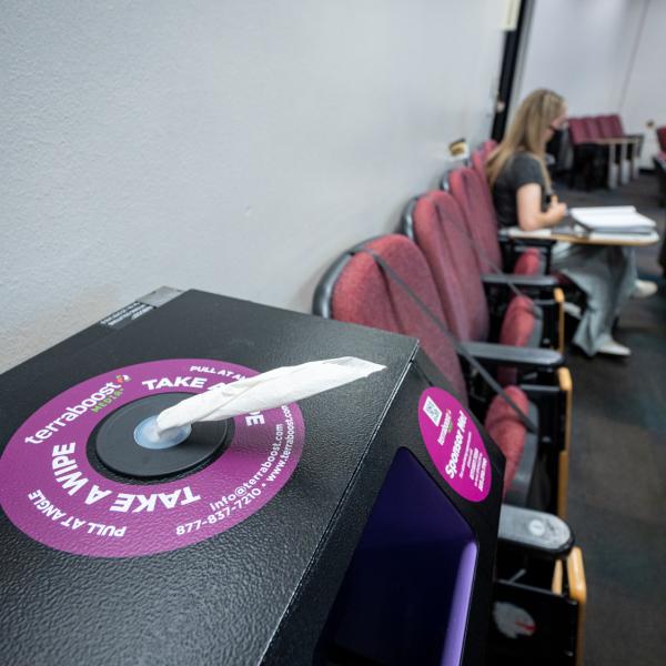 sanitizing wipes in a classroom