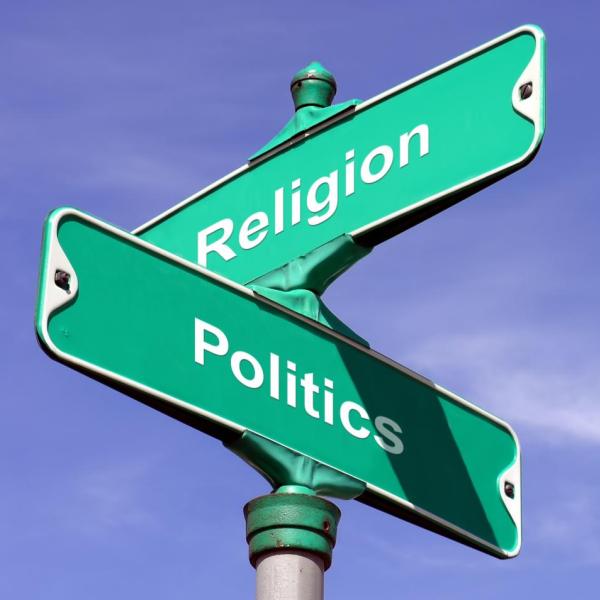Crossroads sign for Religion and Politics
