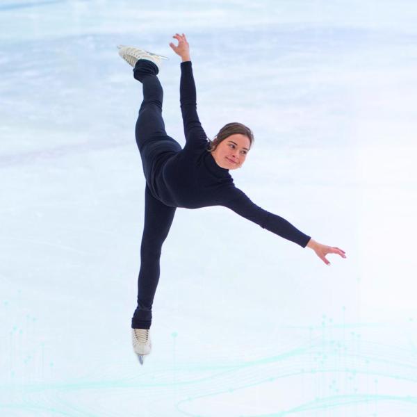 An illustration of Joy Weinberg ice skating, imposed over a data map
