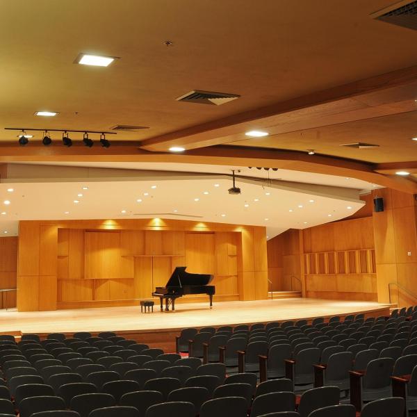 a grand piano in Grusin Hall