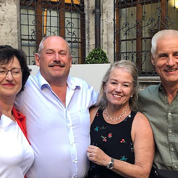 Karin Schuster, Wolfgang Schuster, Sharron Land Gegenheimer and Bernd Kottmann reunited in Munich, Germany in 2019