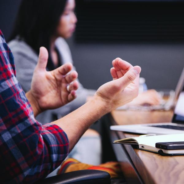 A team talking in a conference room