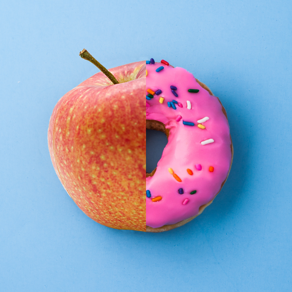 Apple and donut.