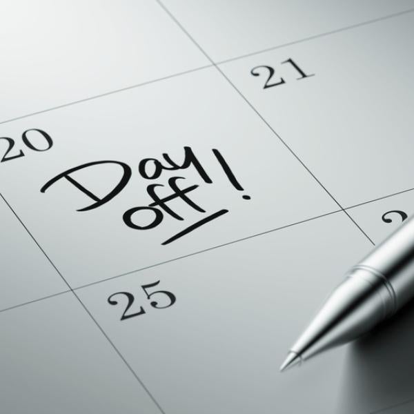 Calendar with date marked "day off"