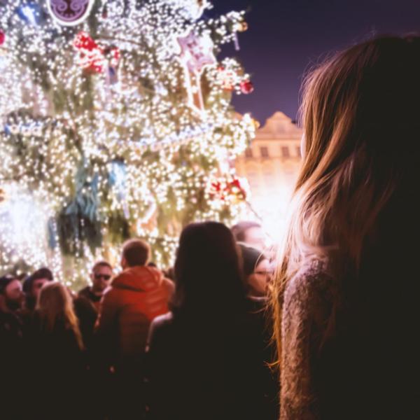 Person in crowd during holiday event