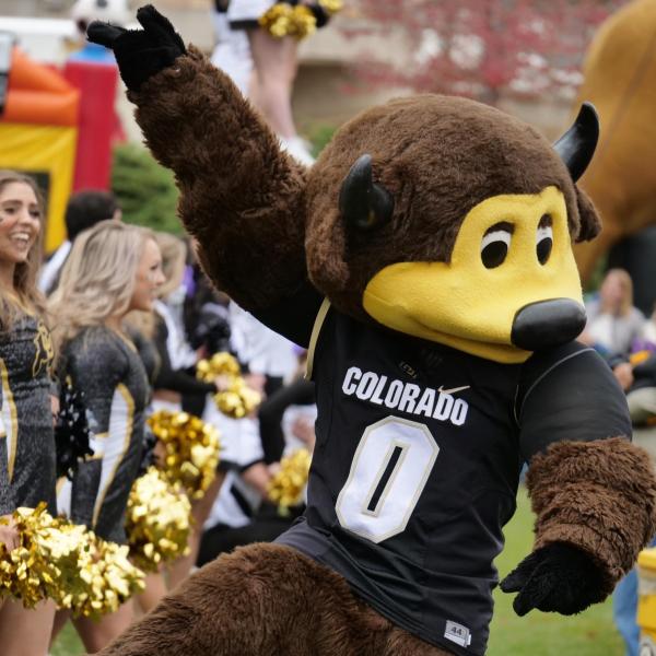 Chip and the Pom Squad entertain tailgaters during Homecoming Weekend