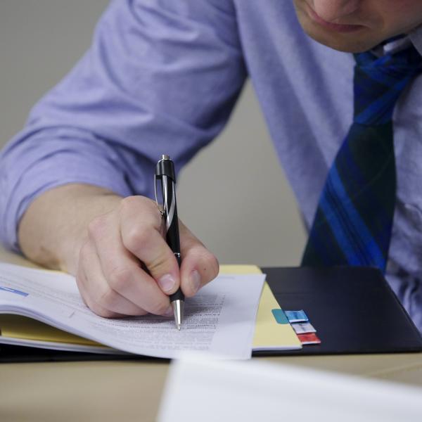 employee works in a workbook
