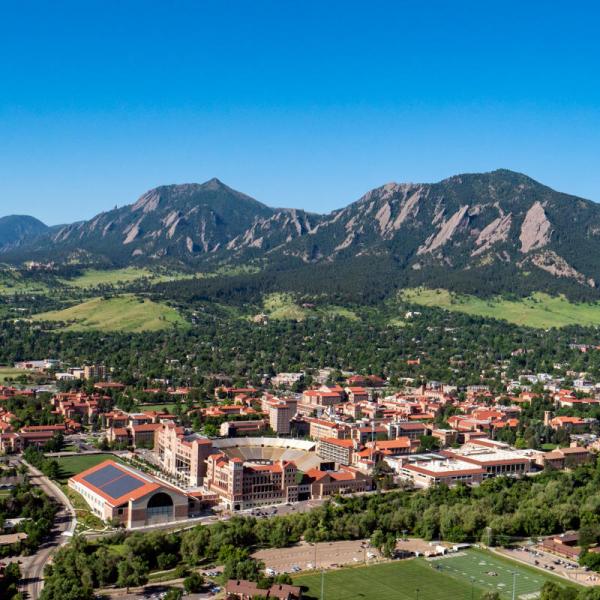 aerial view of the CU Boulder campus