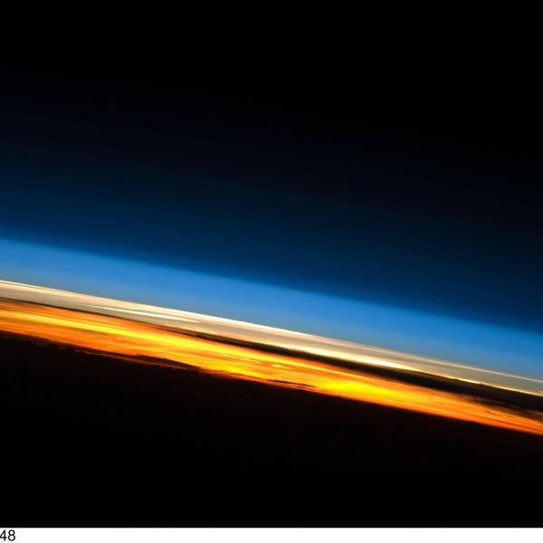 A sunset photo taken from the International Space Station, showing several layers of Earth’s atmosphere. (Image credit: NASA Johnson Space Center)
