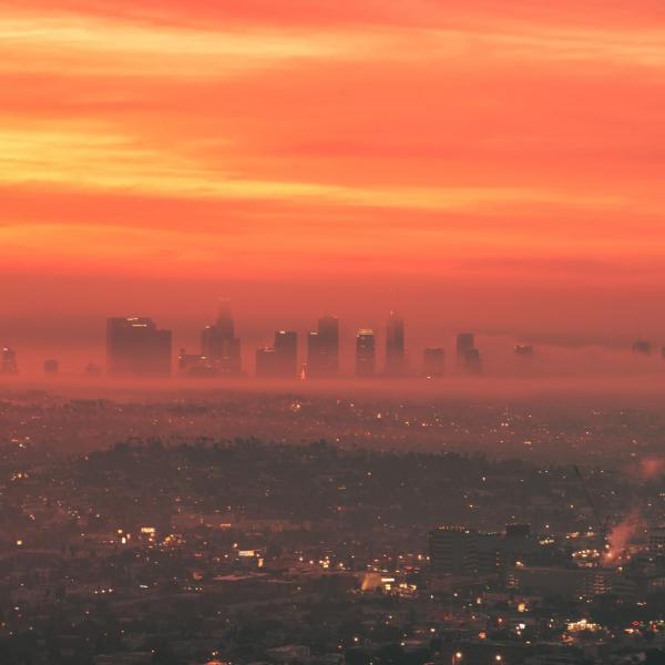 Smog hangs over the LA skyline