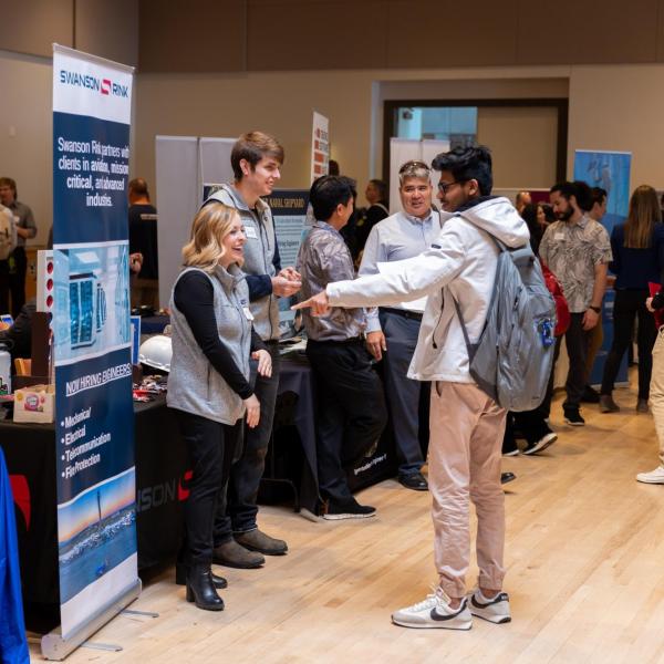 Students visiting booths at the Just in Time career fair