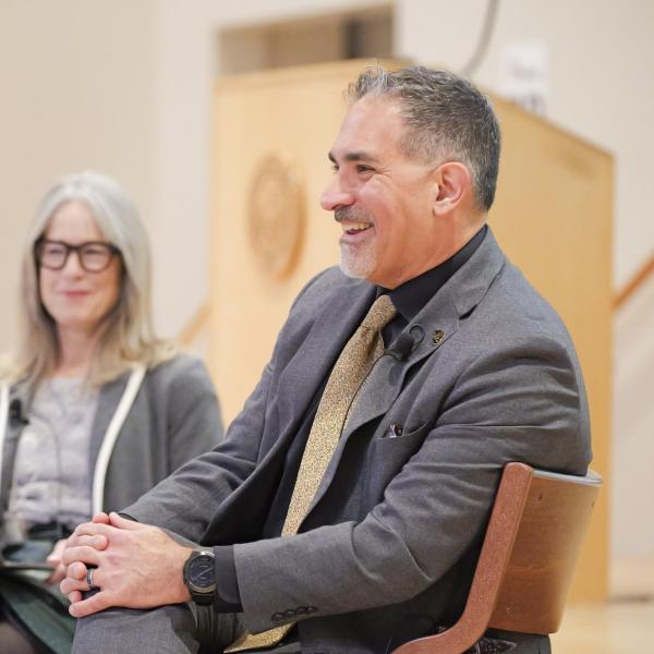 Chancellor finalist Justin Schwartz speaks during the faculty forum
