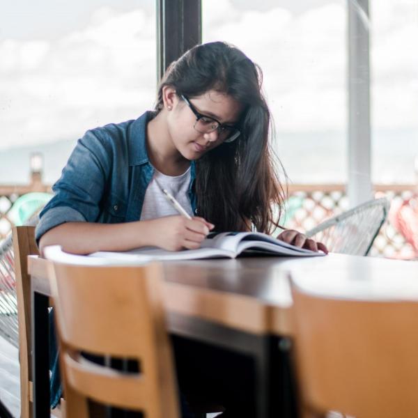 person studying at home