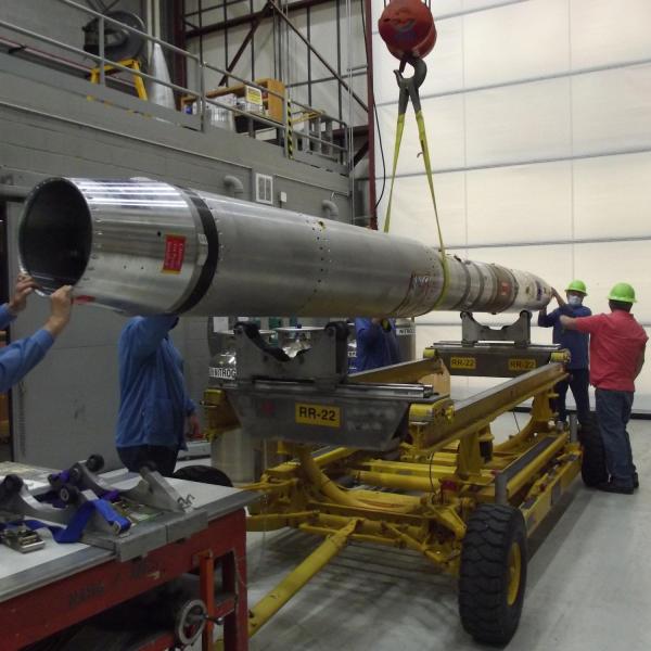 SDO/EVE calibration rocket assembly in White Sands, New Mexico. (Credit: LASP)
