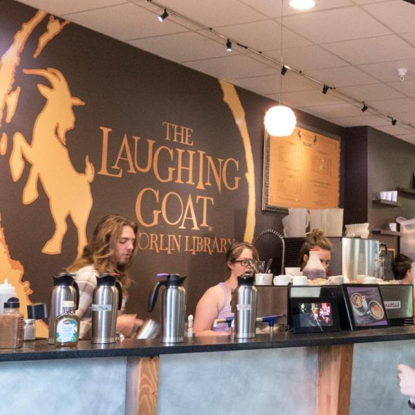 Campus community members visit Laughing Goat coffee shop in Norlin Library