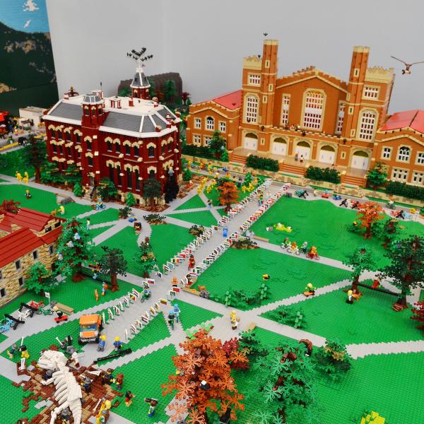 Lego model of the CU Boulder campus located in the Heritage Center