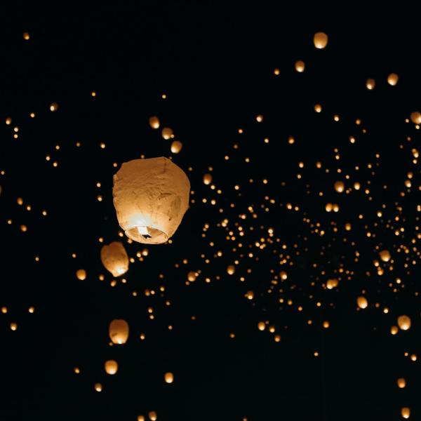paper lanterns being released