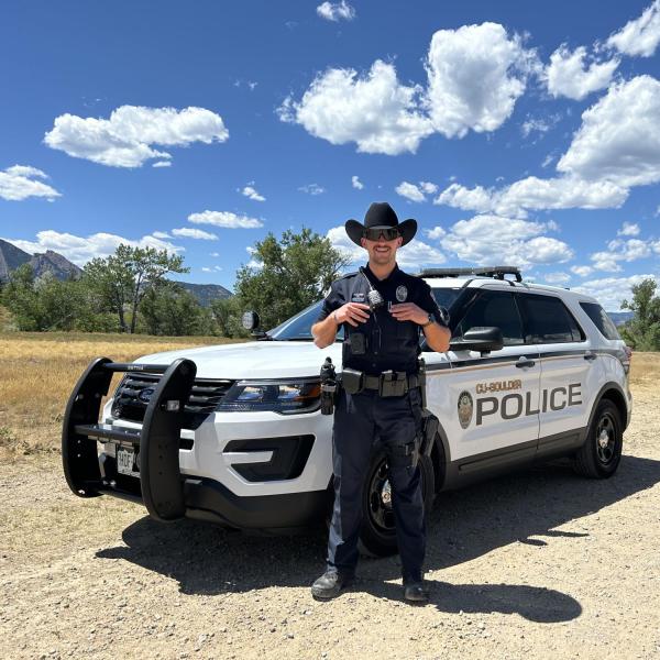 CUPD Officer Simon wearing his cowboy hat while on patrol on July 6, 2024.