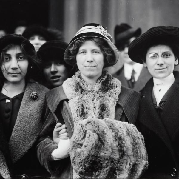 Suffragette Fola La Follette, missionary Rose Livingston and a young striker during a garment strike in New York City in 1913