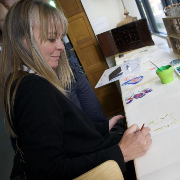 Faculty member sketches skull