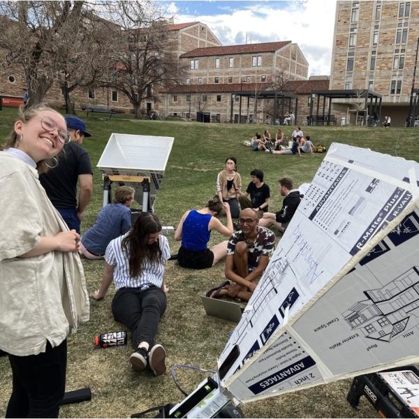 Students working on a research project on the CU Boulder campus.