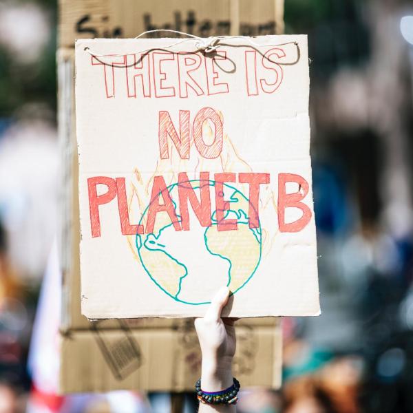 Protestor holding sign that says 'There is no planet B'