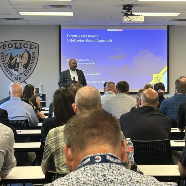Associate Vice Chancellor for Public Safety Marlon Lynch speaking at the Threat Assessment event
