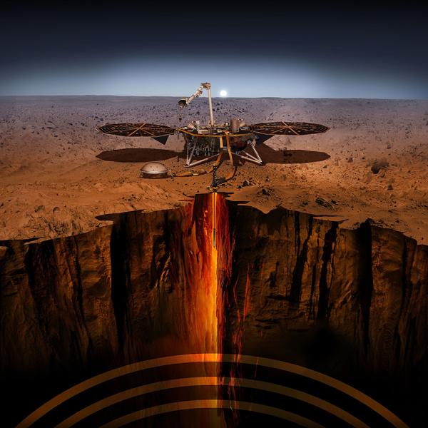 Artist rendering of NASA's InSight lander on Mars