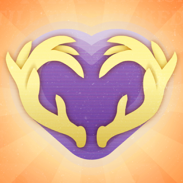 Illustration of antlers and a purple heart