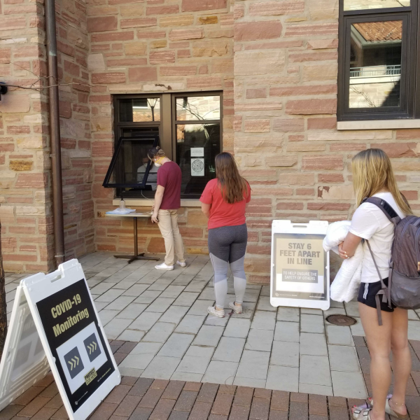 Students lined up for a COVID-19 test