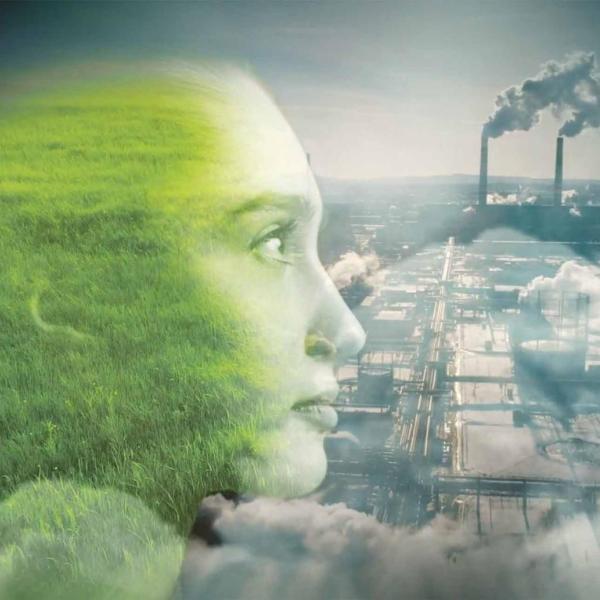 artist's depiction of climate change, sustainability, pollution