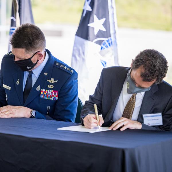 Signing ceremony for a memorandum of understanding between CU and the U.S. Space Force