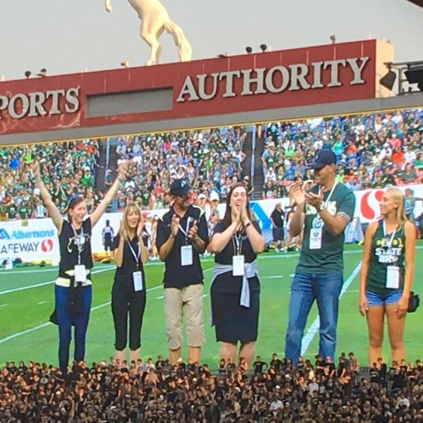 Challengers react as CU Boulder is named the winner of the blood drive during the Rocky Mountain Showdown Sept. 2, 2017