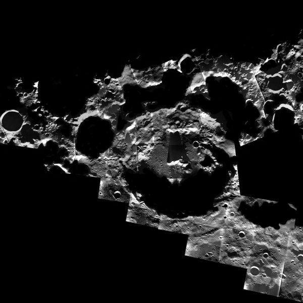 Dark craters seen from above on the moon