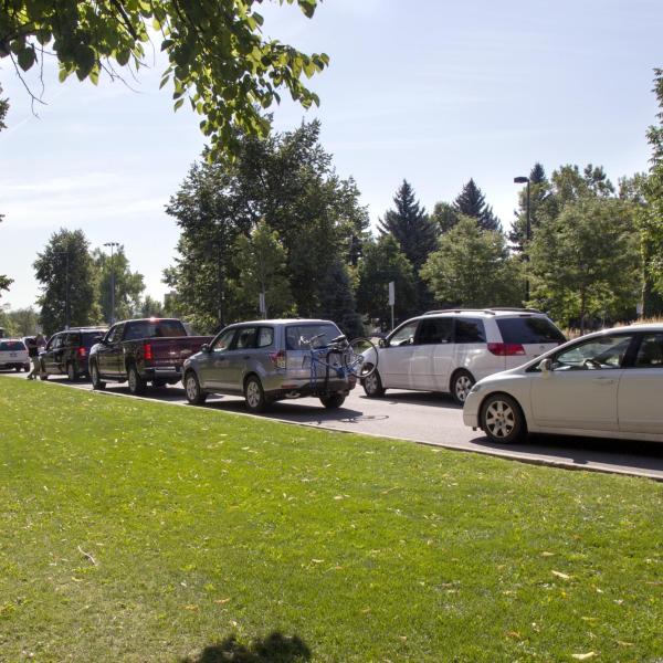 Cars are parked during Move In 2016