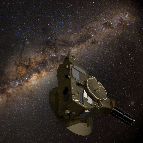 Illustration of spacecraft with stars and the Milky Way in the background