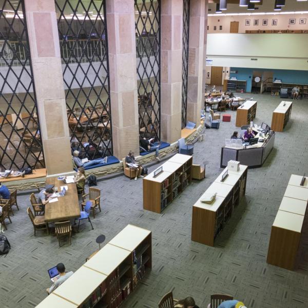 Students studying inside Norlin Library