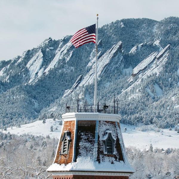 Old Main on the CU Boulder Campus in winter