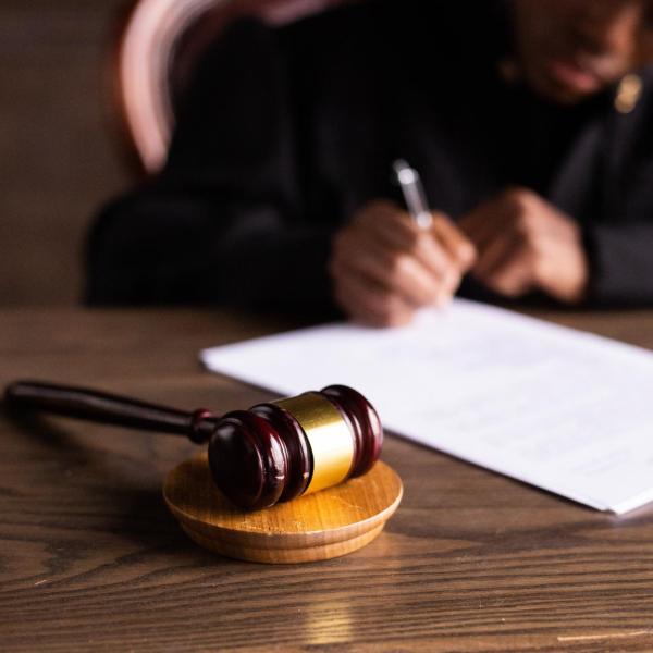 A gavel in the courtroom