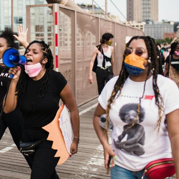 Protesters marching.