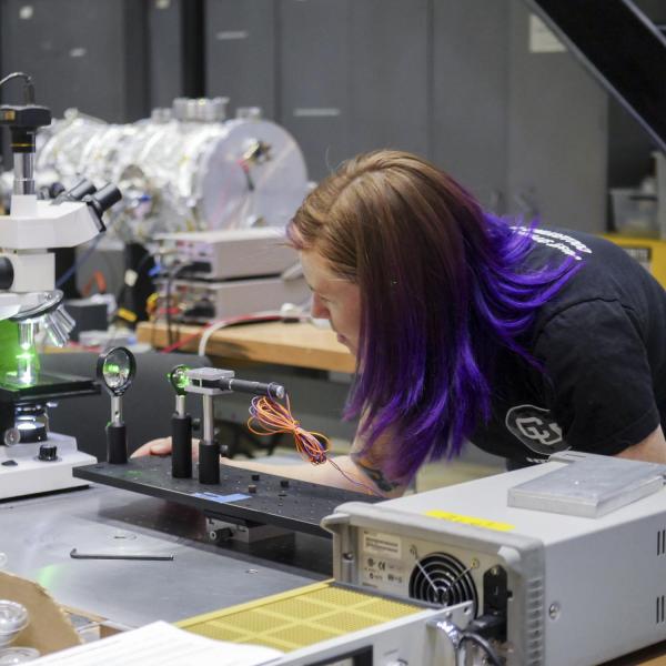 a student working in a physics lab