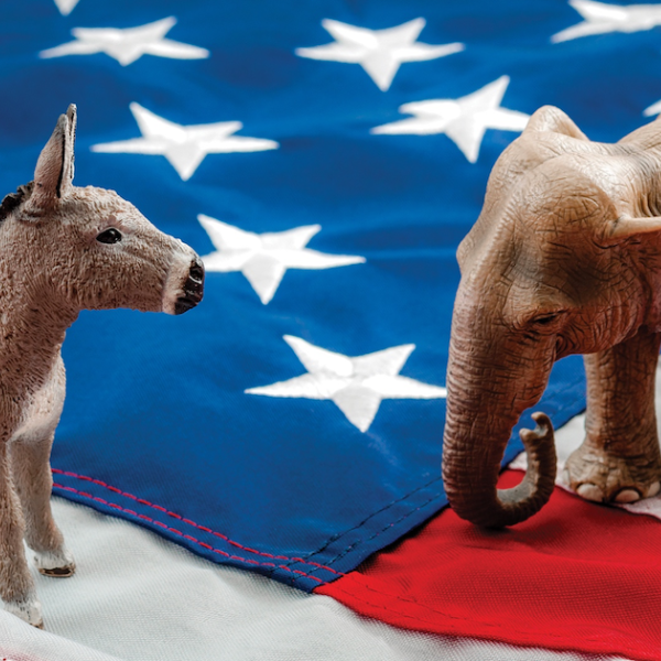 A donkey and elephant, representing the U.S. major political parties