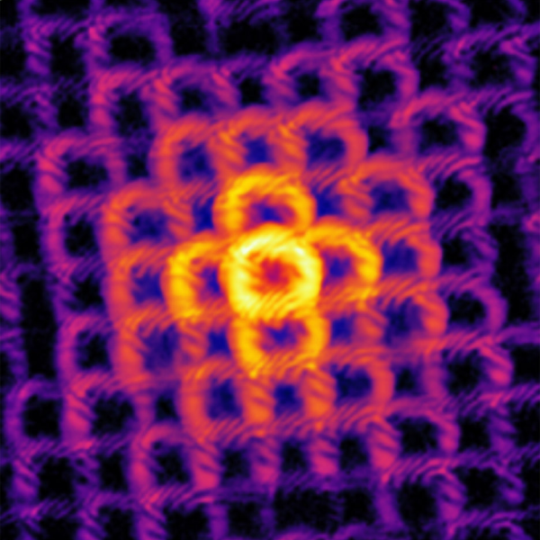 Colorful microscopic image of a regularly repeating pattern