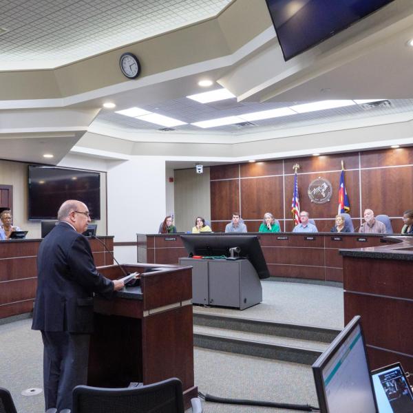 Chancellor Phil DiStefano pitches to Boulder City Council