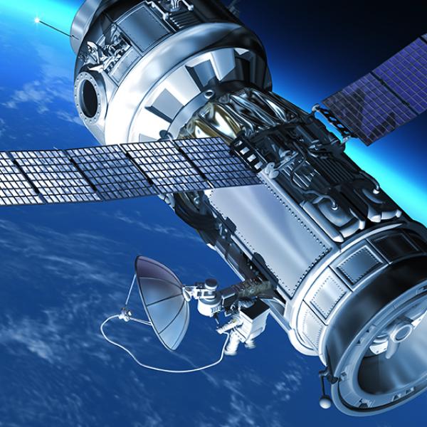An illustration of a satellite in orbit