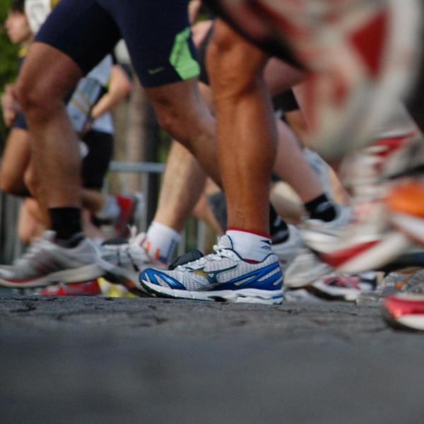 Large group of people running