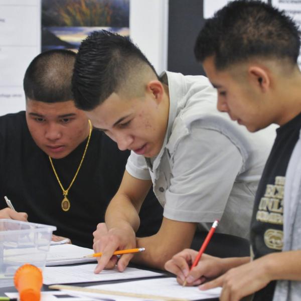 Students learning in a group